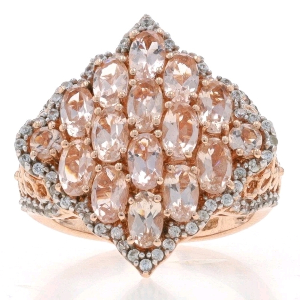 Natural Peach Morganite Cluster Ring 18k Rose Gold Vermeil Size 8